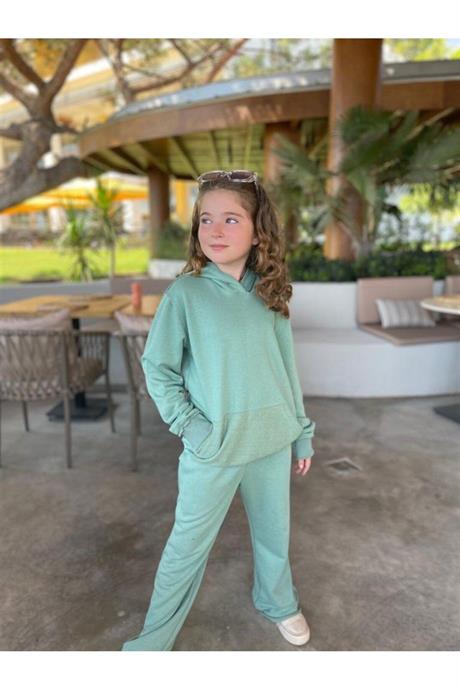 Kız Çocuk Oversize 3 Iplik Ikili Eşofman Takım Yeşil 12 Yaş