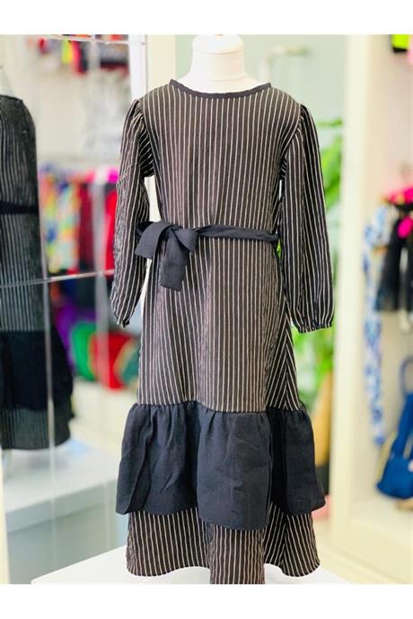 Kız Çocuk Pamuk Viskon Uzun Elbise SİYAH 12 Yaş