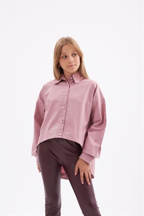 Kız Çocuk Pile Detaylı Gömlek Deri Tayt 2'li Takım PEMBE 10 Yaş