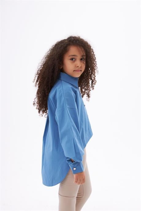 Kız Çocuk Pile Detaylı Gömlek Deri Tayt 2'li Takım MAVİ 4 Yaş