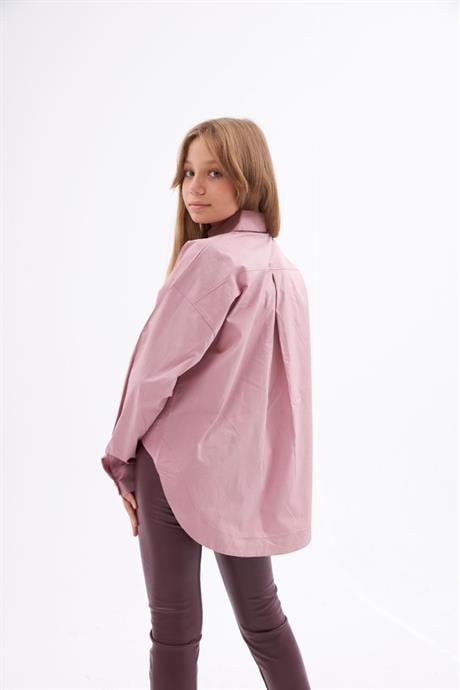 Kız Çocuk Pile Detaylı Gömlek Deri Tayt 2'li Takım PEMBE 12 Yaş