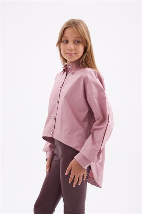 Kız Çocuk Pile Detaylı Gömlek Deri Tayt 2'li Takım PEMBE 10 Yaş