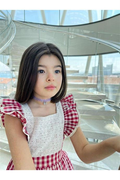 Kız Çocuk Pötikare Desenli Dokuma Elbise Kırmızı 10 Yaş