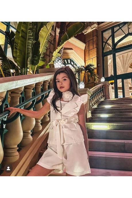 Kız Çocuk Prenses Kol Yelek Şort Body 3'lü Takım BEYAZ 4 Yaş