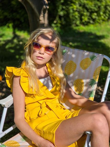 Kız Çocuk Prenses Kol Yelek Şort Body 3'lü Takım SARI 4 Yaş