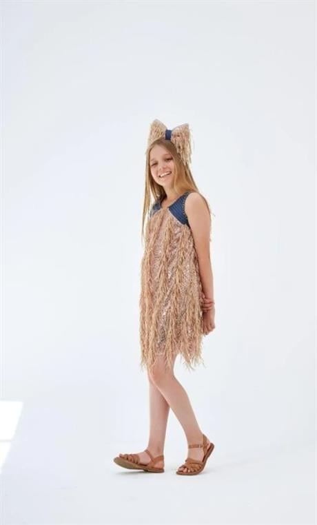 KIZ ÇOCUK PUL PAYET PÜSKÜLLÜ GÜNLÜK ABİYE ELBİSE Bej 2 Yaş