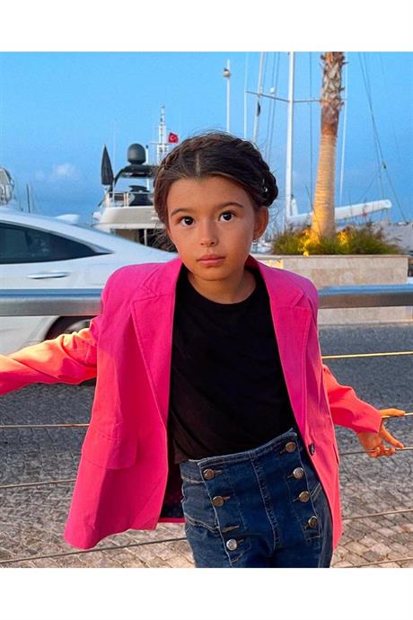 Kız Çocuk Renkli Blazer Ceket Fuşya 10 Yaş