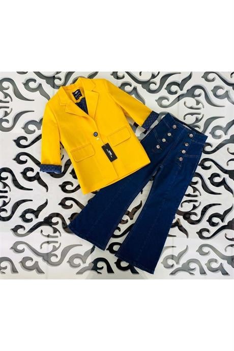 Kız Çocuk Renkli Blazer Ceket Sarı 14 Yaş