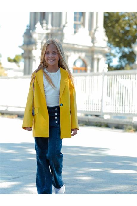 Kız Çocuk Renkli Blazer Ceket Sarı 12 Yaş