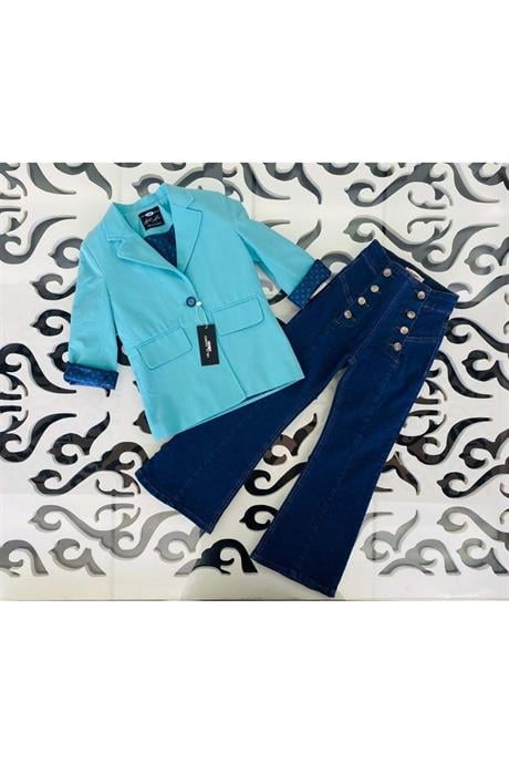 Kız Çocuk Renkli Blazer Ceket Turkuaz 6 Yaş