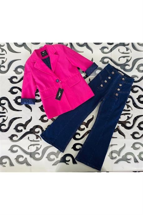 Kız Çocuk Renkli Blazer Ceket Fuşya 10 Yaş