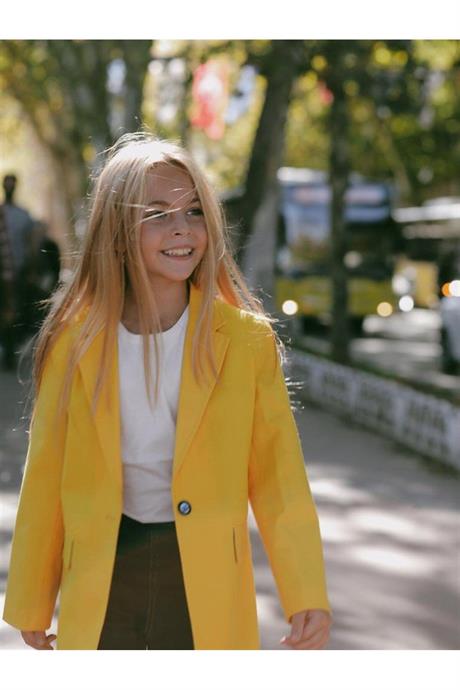 Kız Çocuk Renkli Blazer Ceket Sarı 14 Yaş