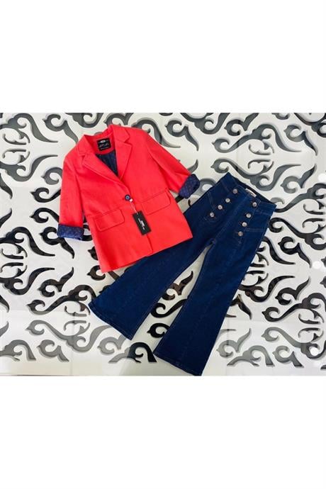 Kız Çocuk Renkli Blazer Ceket Turuncu 4 Yaş