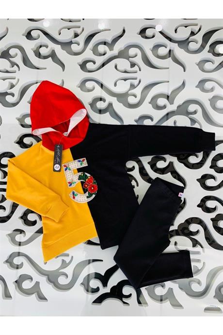 Kız Çocuk Renkli Parçalı Sweatshırt Taytlı Ikili Takım SARI 12 Yaş