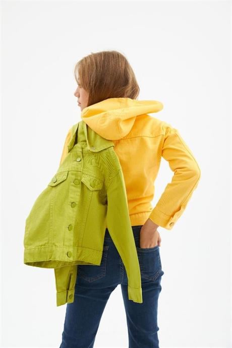 Kız Çocuk Renkli Seyyar Kapüşonlu Mevsimlik Kot Ceket Sarı 6 Yaş