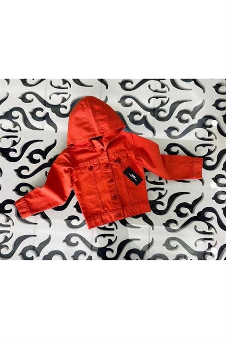 Kız Çocuk Renkli Seyyar Kapüşonlu Mevsimlik Kot Ceket Turuncu 14 Yaş