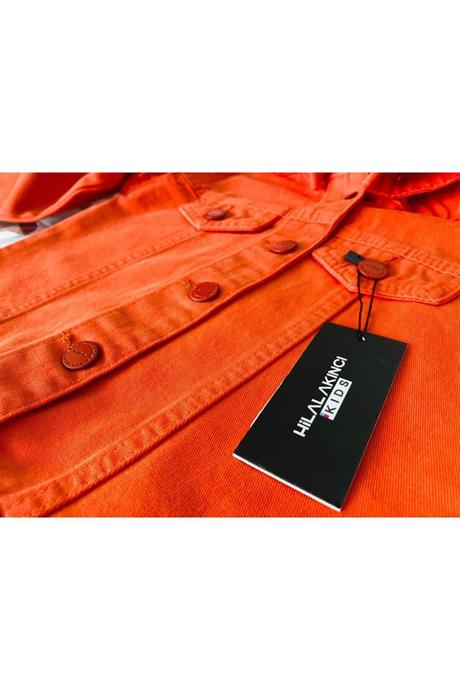 Kız Çocuk Renkli Seyyar Kapüşonlu Mevsimlik Kot Ceket Turuncu 6 Yaş