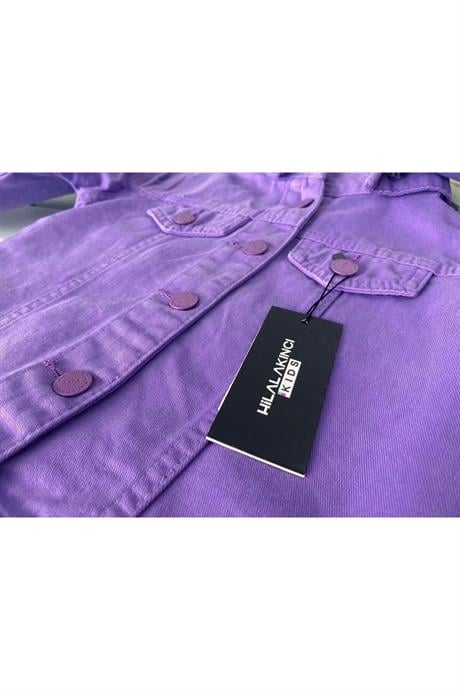 Kız Çocuk Renkli Seyyar Kapüşonlu Mevsimlik Kot Ceket Mor 8 Yaş