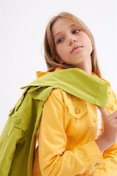 Kız Çocuk Renkli Seyyar Kapüşonlu Mevsimlik Kot Ceket Sarı 8 Yaş
