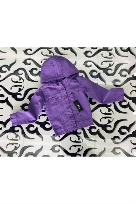 Kız Çocuk Renkli Seyyar Kapüşonlu Mevsimlik Kot Ceket Mor 14 Yaş