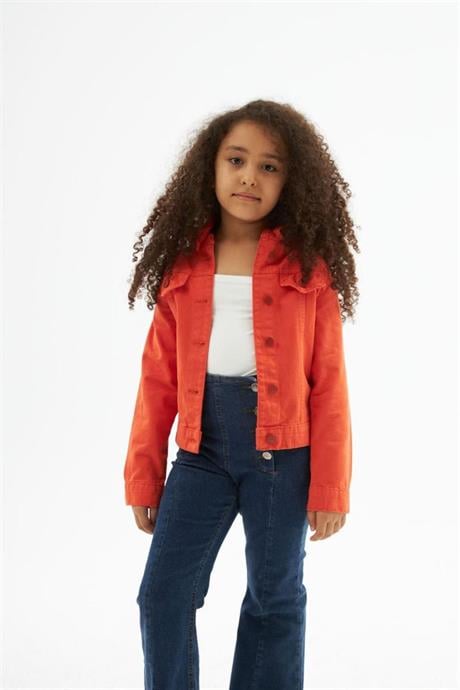 Kız Çocuk Renkli Seyyar Kapüşonlu Mevsimlik Kot Ceket Turuncu 14 Yaş