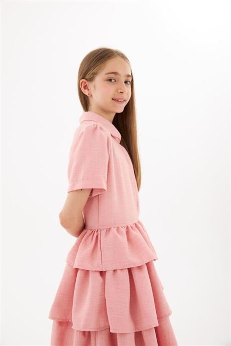 Kız Çocuk Renkli Yandan Fermuarlı Kat Kat Elbise
