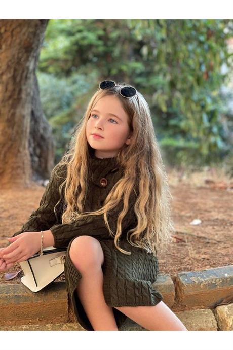 Kız Çocuk Saç Örgülü Mendil Yaka Etekli Takım YEŞİL 4 Yaş