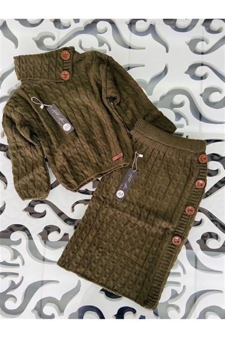 Kız Çocuk Saç Örgülü Mendil Yaka Etekli Takım YEŞİL 4 Yaş