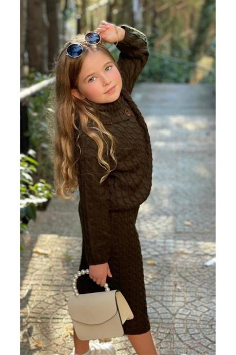 Kız Çocuk Saç Örgülü Mendil Yaka Etekli Takım YEŞİL 6 Yaş