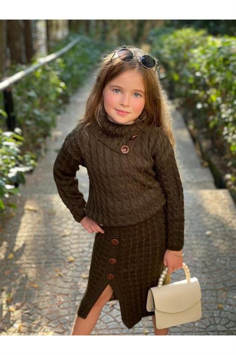 Kız Çocuk Saç Örgülü Mendil Yaka Etekli Takım YEŞİL 6 Yaş