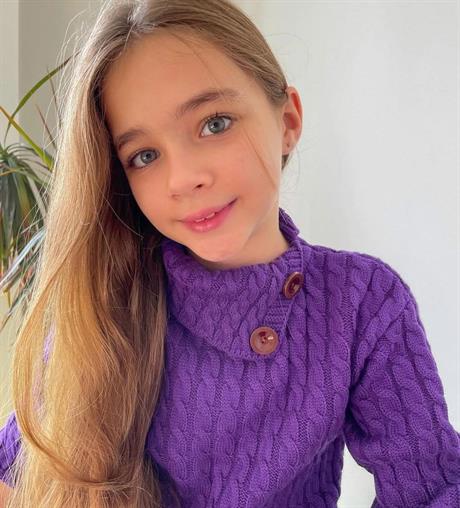 Kız Çocuk Saç Örgülü Mendil Yaka Etekli Takım MOR 6 Yaş