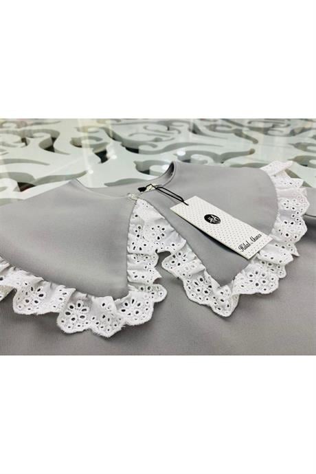 Kız Çocuk Seyyar Yaka Bluz Brode Detaylı 2'li Takım Gri 8 Yaş