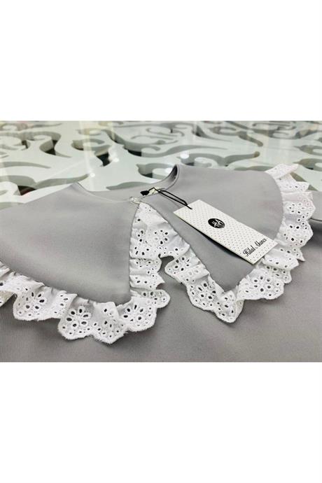 Kız Çocuk Seyyar Yaka Bluz Brode Detaylı 2'li Takım Gri 2-4 Yaş