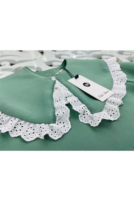 Kız Çocuk Seyyar Yaka Bluz Brode Detaylı 2'li Takım Yeşil 2-4 Yaş