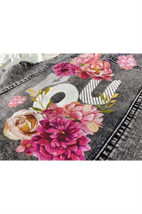 Kız Çocuk Sırtı El Boyamalı Kürklü Kot Yelek KREM 10 Yaş