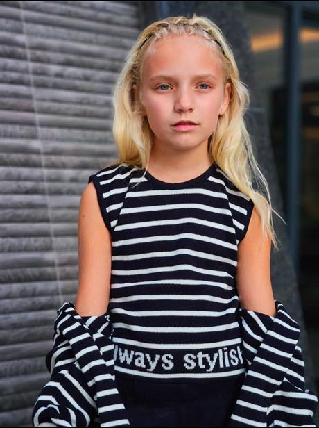 Kız Çocuk Slogan Baskılı Triko Bluz Hırka Pantolon 3'lü Takım Lacivert 10 Yaş