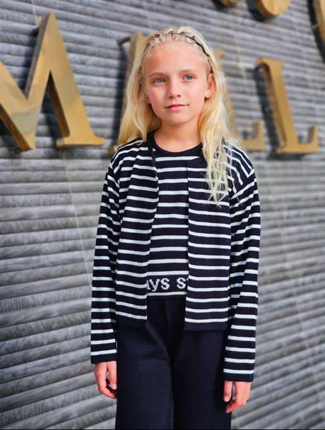 Kız Çocuk Slogan Baskılı Triko Bluz Hırka Pantolon 3'lü Takım Lacivert 4 Yaş