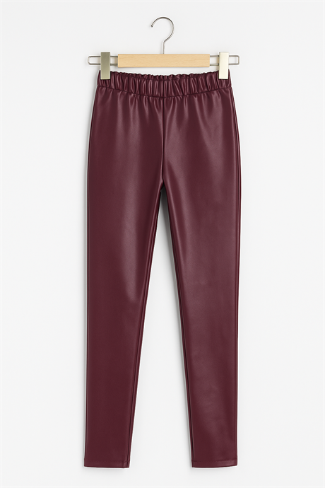 Kız Çocuk Suni Deri Tayt Bordo 14 Yaş