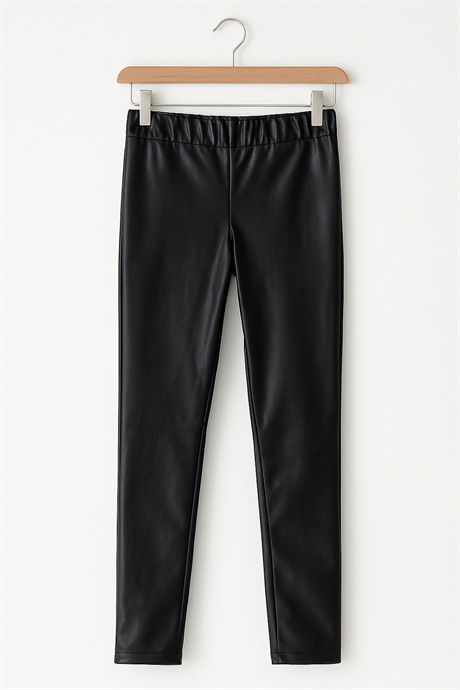Kız Çocuk Suni Deri Tayt Siyah 6 Yaş