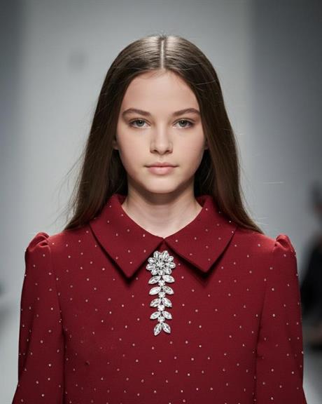 Kız Çocuk Taş Broş Detaylı Fakir Kollu Elbise Bordo 9 Yaş