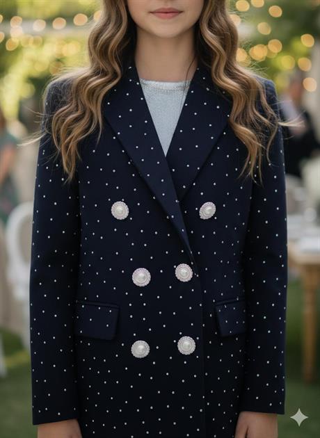 Anne Kız Taş Detaylı Blazer Ceket Lacivert 12 Yaş