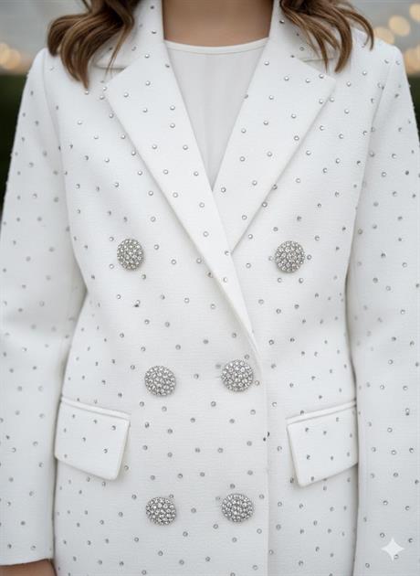 Anne Kız Taş Detaylı Blazer Ceket Beyaz 6 Yaş