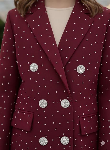 Anne Kız Taş Detaylı Blazer Ceket Bordo 8 Yaş
