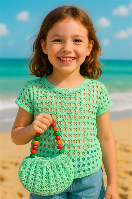 Kız Çocuk Triko Bluz ve Çanta Mint Yeşili 12 Yaş