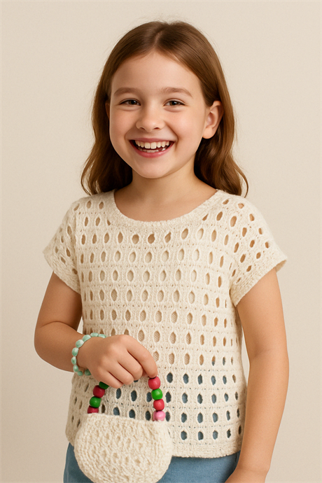 Kız Çocuk Triko Bluz ve Çanta Beyaz 6 Yaş