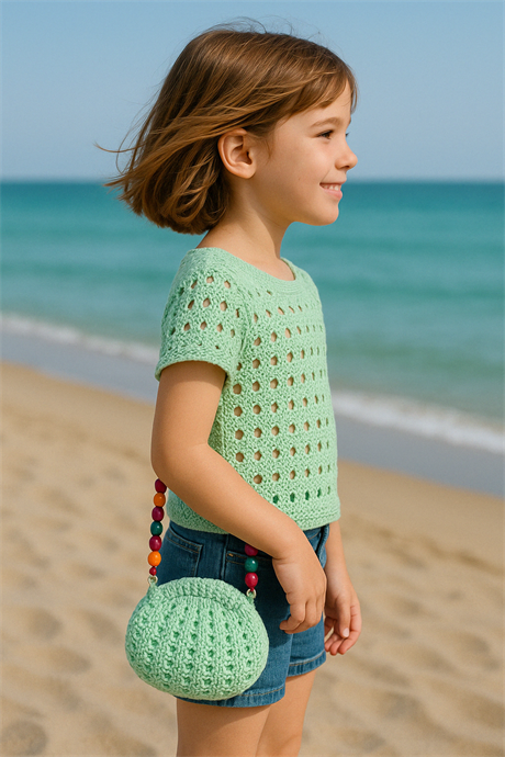 Kız Çocuk Triko Bluz ve Çanta Mint Yeşili 6 Yaş