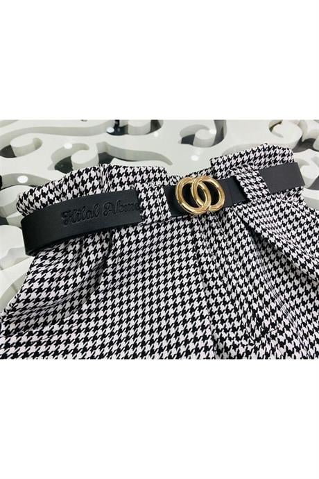 Kız Çocuk Triko Kazak Kazayağı Model Şort Kemer Siyah Çorap 4'lü Takım Siyah 12 Yaş