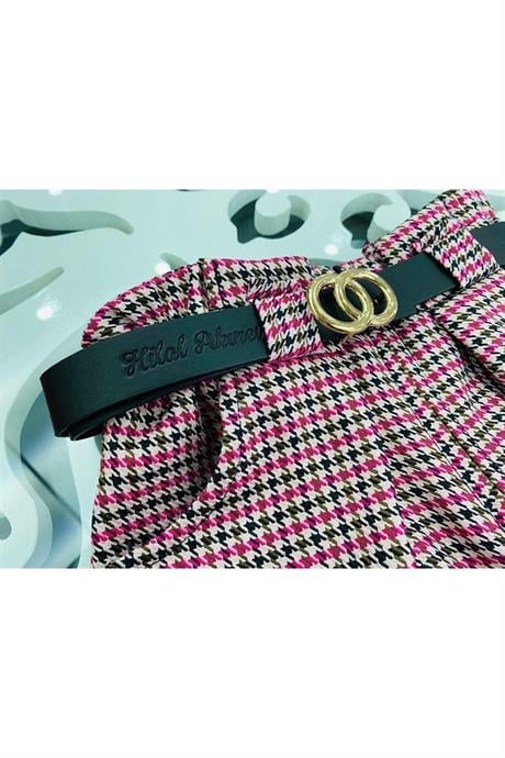 Kız Çocuk Triko Kazak Kazayağı Model Şort Kemer Siyah Çorap 4'lü Takım Fuşya 14 Yaş