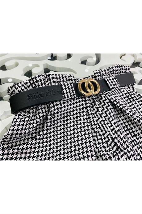 Kız Çocuk Triko Kazak Kazayağı Model Şort Kemer Siyah Çorap 4'lü Takım Siyah 8 Yaş