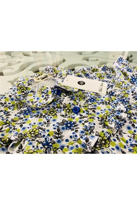 Kız Çocuk Uzun Kollu Çiçek Desenli Gömlek Kot Pantolon 2'li Takım Yeşil 12 Yaş